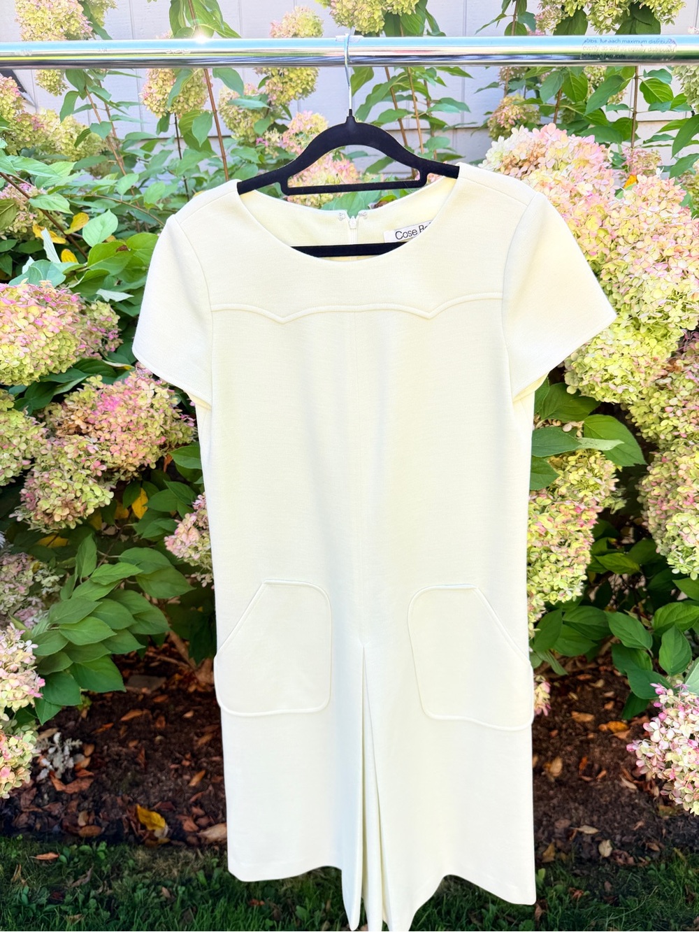 Cream Mini Shift Dress with Front Pockets